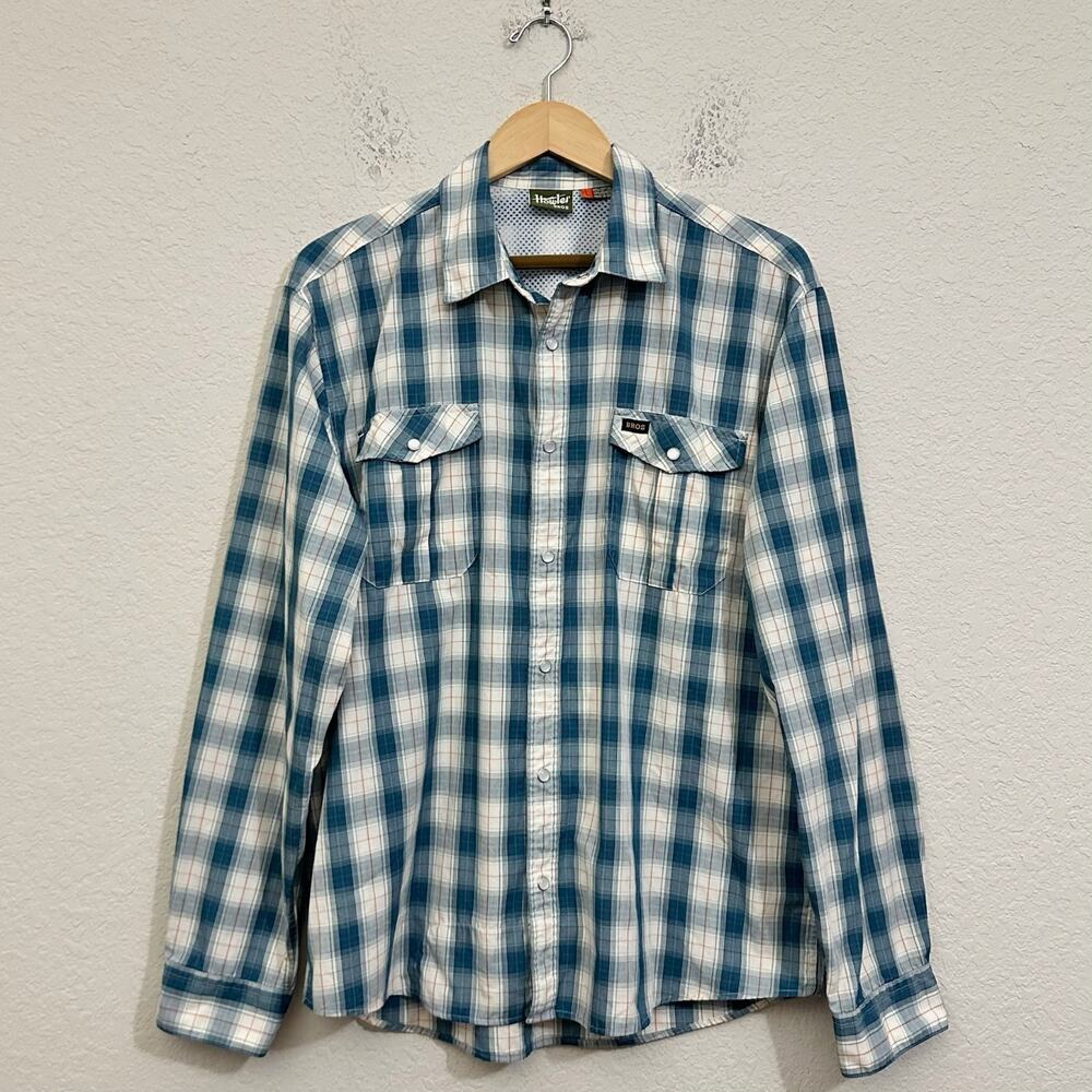 HOWLER BROTHERS Gaucho Snapshirt Blue Plaid Pearl Preppy Western Retro